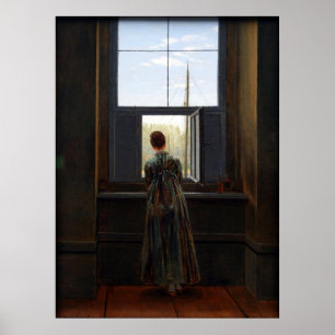 Frau an einem Fenster Poster