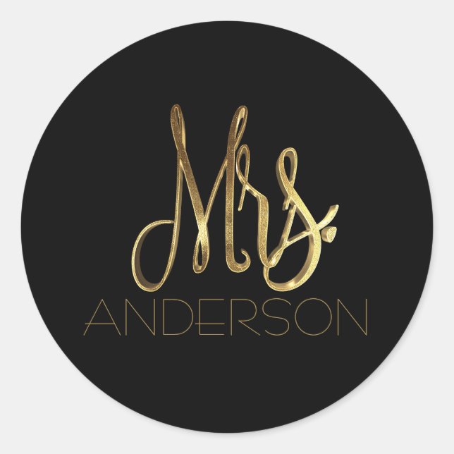 Frau Anderson Black Gold Typografy Siegel Runder Aufkleber (Vorderseite)