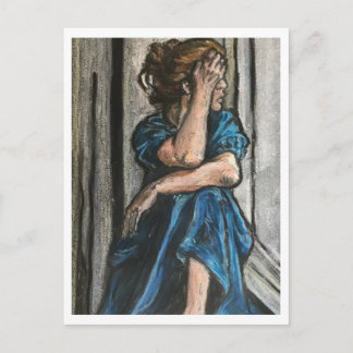 Frau auf blauer Postkarte