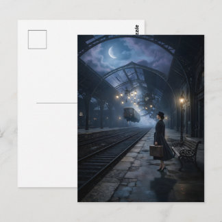 Frau auf dem Feenbahnhof Postkarte
