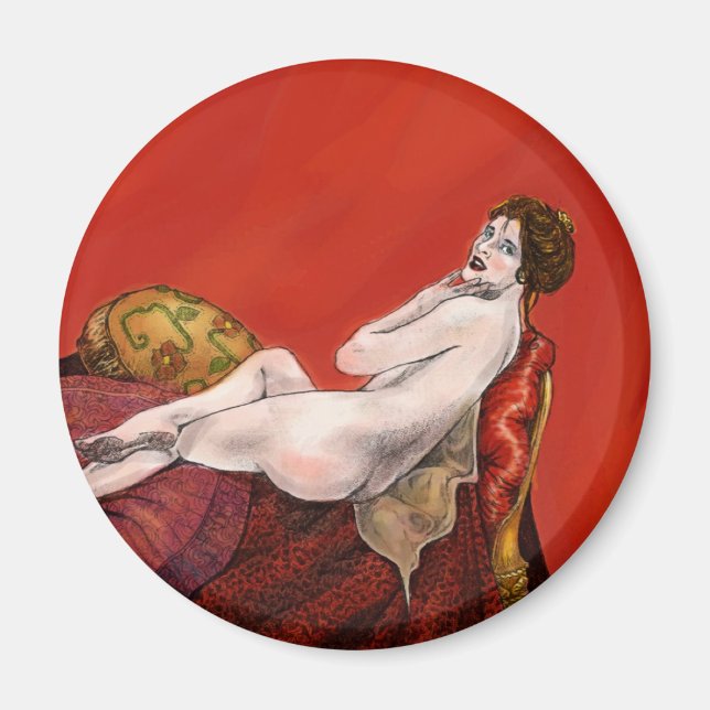 Frau auf dem Roten Sofa Magnet (Vorne)
