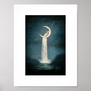 Frau auf der Mond-Karte Poster