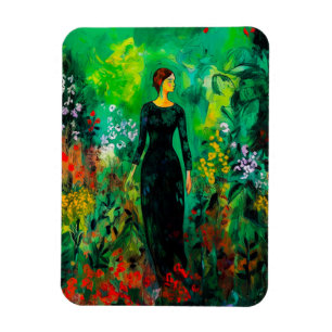 Frau auf der schönen grünen Wiese Magnet