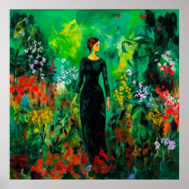 Frau auf der schönen grünen Wiese Poster