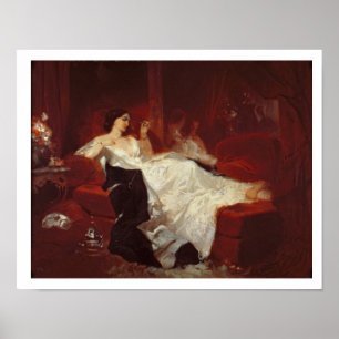 Frau auf einem roten Sofa Poster