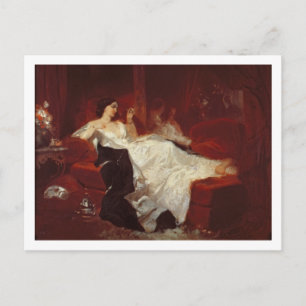 Frau auf einem roten Sofa Postkarte