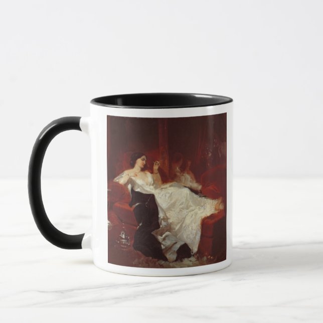 Frau auf einem roten Sofa Tasse (Links)
