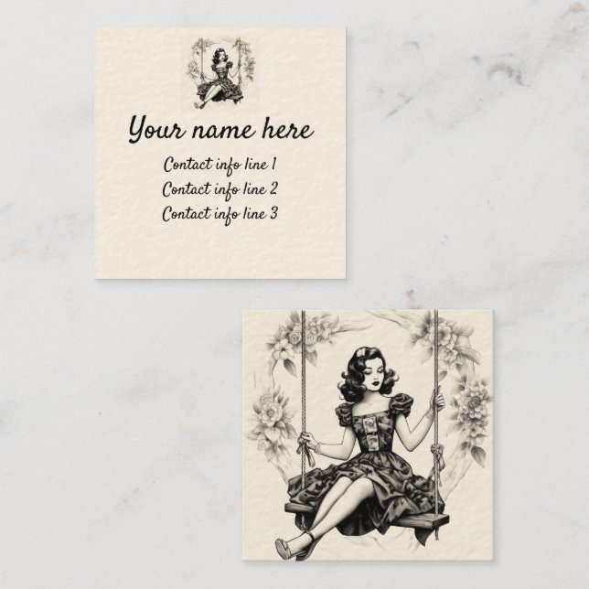 Frau auf einer Swing Swinger Calling Card Quadratische Visitenkarte (Vorne/Hinten)