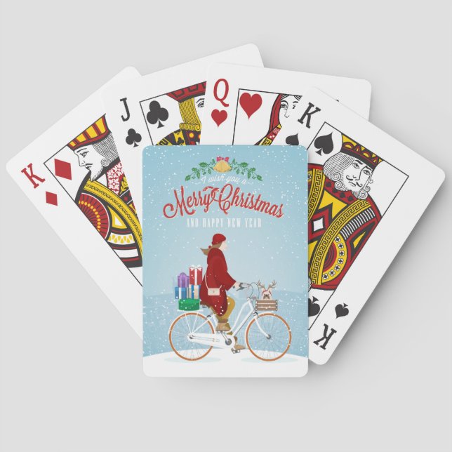 Frau auf Fahrrad Weihnachtskarten Spielkarten (Rückseite)