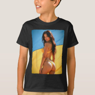 Frau auf T-Shirt - Brünette im Bikini und Ukrainer