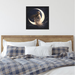 Frau auf zunehmendem Mond mit Blumen Leinwanddruck