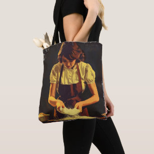 Frau backt Vintage Tasche