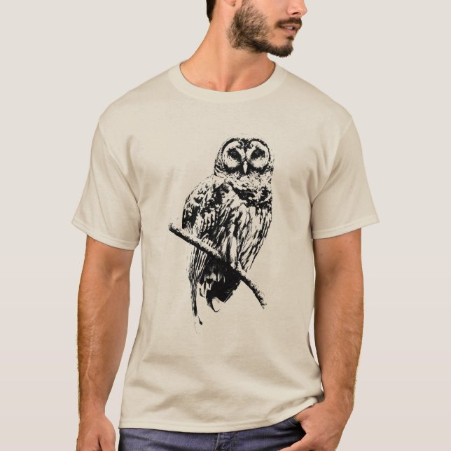 Frau Barred Owl - Schwarze Tinte auf Shirt (Vorderseite)