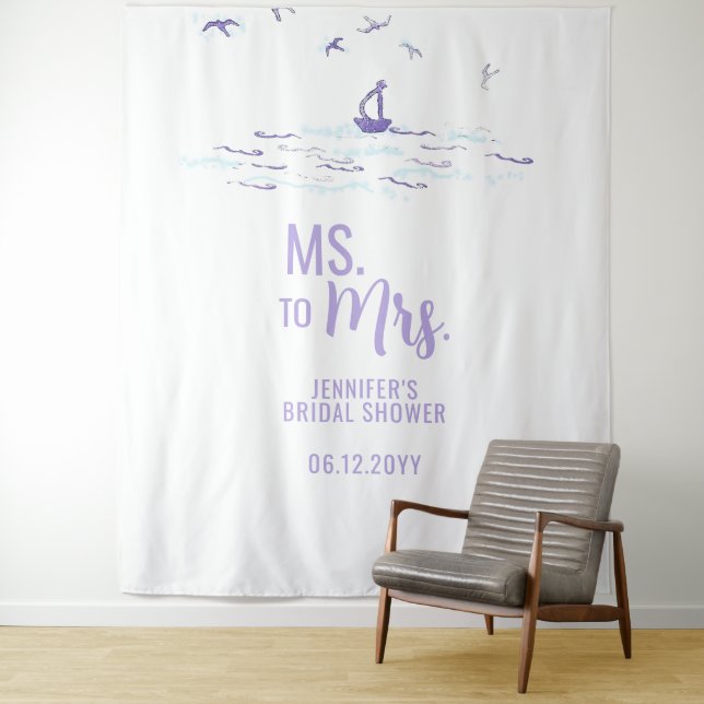 Frau Beach Boat Waves Blue Bridal Hintergrund Wandteppich (Beispiel)