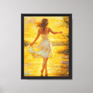 Frau bei goldenem Sonnenuntergang Leinwand-Wandkun Leinwanddruck