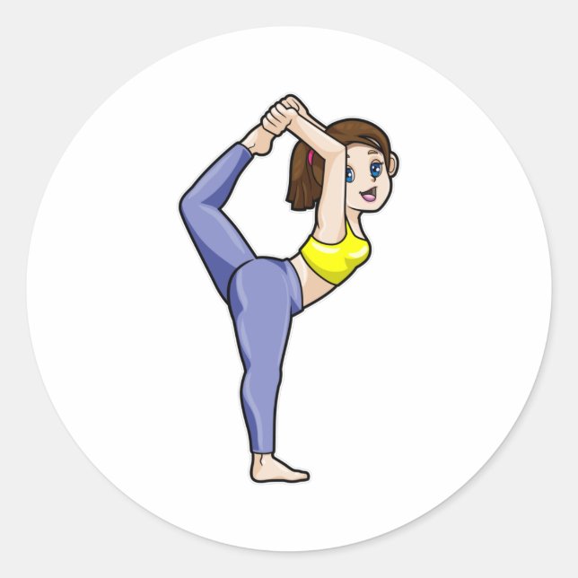 Frau bei Yoga Stretching Übungen Legs Runder Aufkleber (Vorderseite)