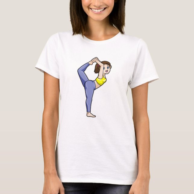 Frau bei Yoga Stretching Übungen Legs T-Shirt (Vorderseite)