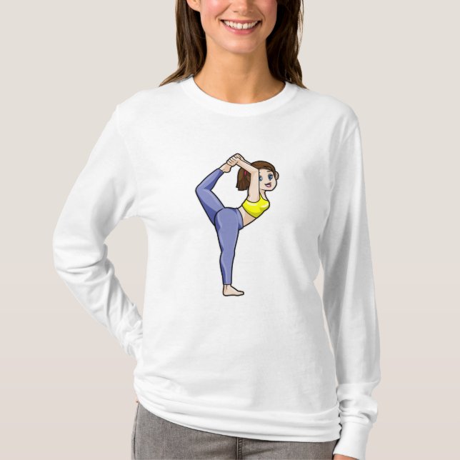 Frau bei Yoga Stretching Übungen Legs T-Shirt (Vorderseite)