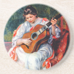 Frau beim Gitarrespielen von Pierre Renoir Sandstein Untersetzer