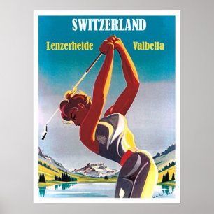 Frau beim Golf in der Schweiz, Lenzerheide,Valbell Poster