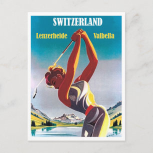 Frau beim Golf in der Schweiz, Lenzerheide,Valbell Postkarte