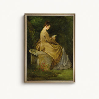 Frau beim Lesen im Gartenportrait Poster