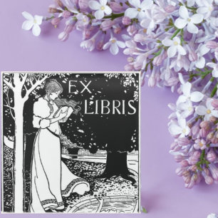 Frau beim Lesen im Jugendstil Glasuntersetzer