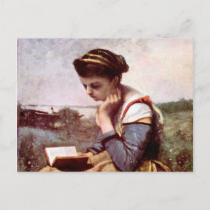 Frau beim Lesen von Jean-Baptiste Camille Corot Postkarte