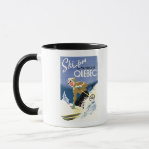 Frau beim Skifahren - Plakat auf Englisch und Fran Tasse