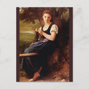 Frau beim Stricken von Bouguereau Postkarte