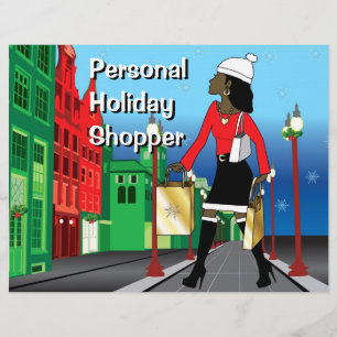 Frau beim Weihnachtseinkauf mit Taschen in modisch Flyer