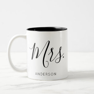 'Frau' Benutzerdefinierter neuer Nachname Hochzeit Zweifarbige Tasse