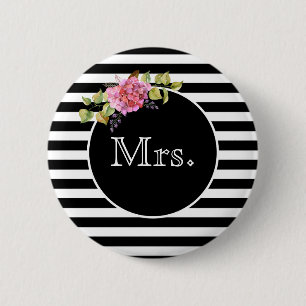 Frau Black and White Stripe mit Blume Bouquet Button