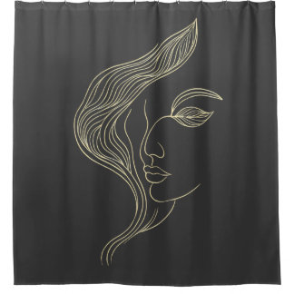 Frau Blatt Elegante Linienkunst Profil Duschvorhang