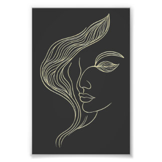 Frau Blatt Elegante Linienkunst Profil Fotodruck