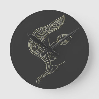 Frau Blatt Elegante Linienkunst Profil Runde Wanduhr