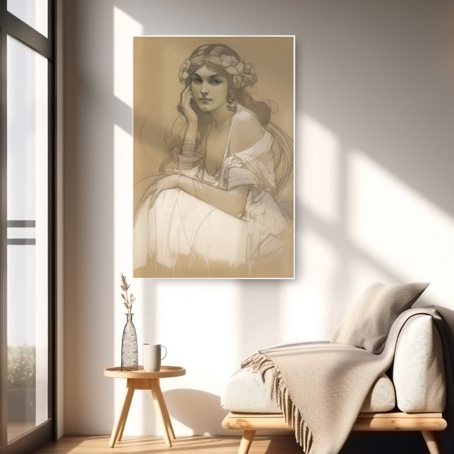 Frau Bleistift Weißer Wachsmalstift Porträtstudie  Poster (Von Creator hochgeladen)