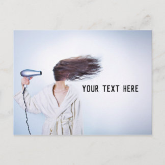 Frau blühen trockenes Haar Funny Postcard Postkarte