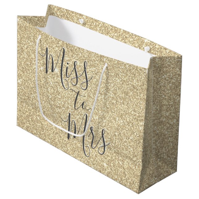 Frau Brautparty Party Gold Sparkle Große Geschenktüte (Vorderseite Schrägansicht)