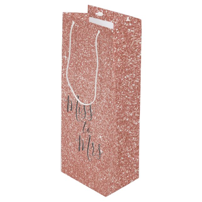 Frau Brautparty Party Rose Gold Sparkle Geschenktüte Für Weinflaschen (Vorderseite Schrägansicht)