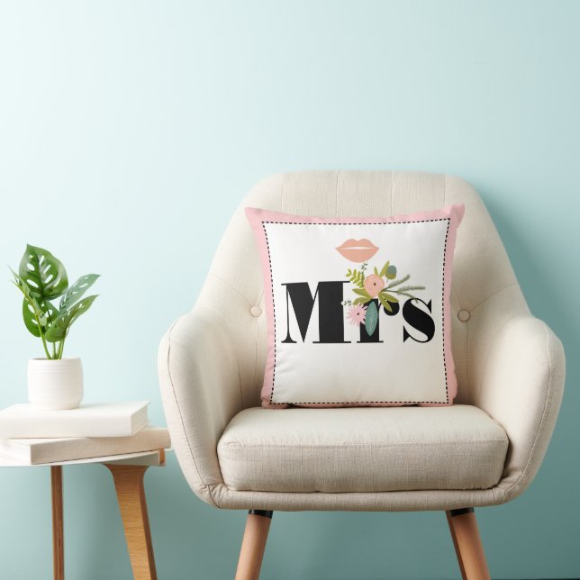 Frau Bride Peachy Pink Lips Flora und Fauna Pillow Kissen (Stuhl )