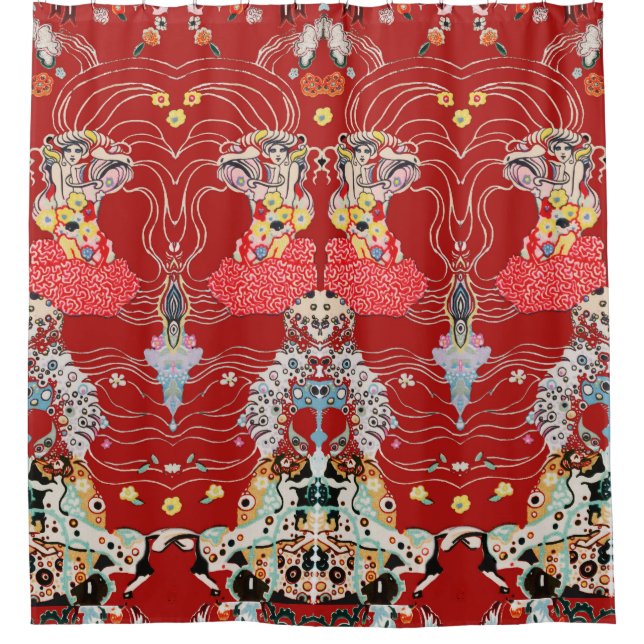 FRAU, CENTAUR Royal Red White Klimt Pattern Duschvorhang (Vorderseite)