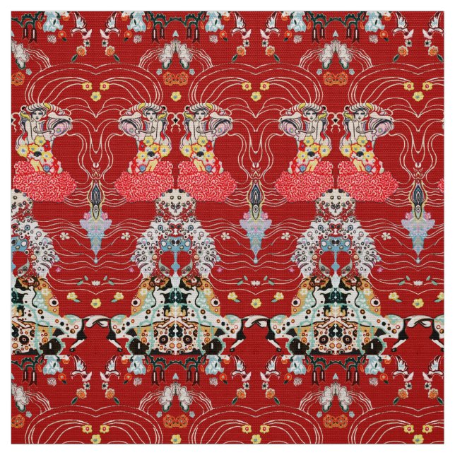 FRAU, CENTAUR Royal Red White Klimt Pattern Stoff (Muster)