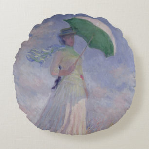 Frau Claude Monets mit einem Sonnenschirm nach Rundes Kissen