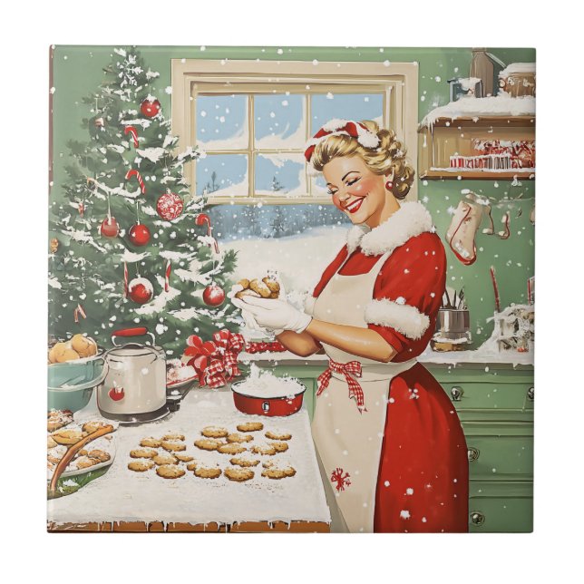 Frau Claus Holiday Baking Delight Fliese (Vorderseite)