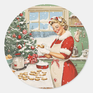Frau Claus Holiday Baking Delight Runder Aufkleber