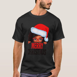 Frau Claus Santa Melanin Christmas Black Peeking C T-Shirt