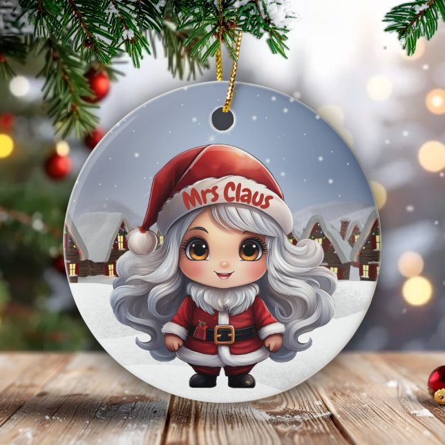 Frau Claus Weiblicher Charakter Mädchenhaftes Gesc Keramik Ornament (customizable text Santa Hat Mrs Claus Female Character Girly Gift for Woman Ceramic Ornament 🎄🤶🏻)