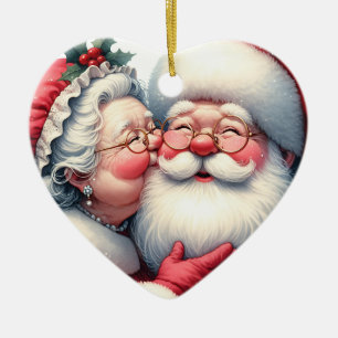 Frau Clause küsst Weihnachtsmann Personalisiertes Keramik Ornament