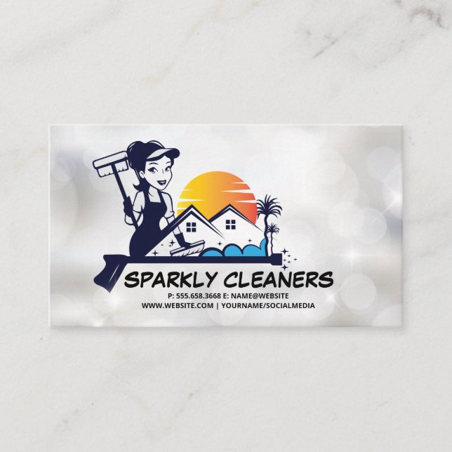 Frau Cleaner | House Maid Zuhause-Logo Visitenkarte (Vorderseite)